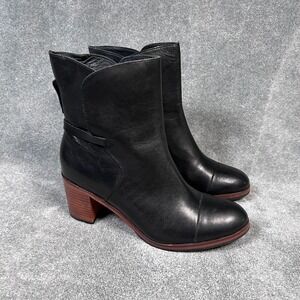 Wolverine 1000 Mile Samantha Pleet Black Leather Heeled Ankle Boots Women US 7B